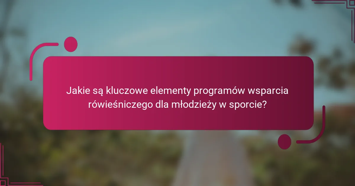 Jakie są kluczowe elementy programów wsparcia rówieśniczego dla młodzieży w sporcie?